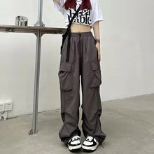 Women Casual Baggy Cargo Pants Solid Low Waist Joggers Tech Pants Drawstring Wide Leg Baggy Trousers Y2K Streetwear Sweatpants