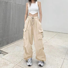 Women Casual Baggy Cargo Pants Solid Low Waist Joggers Tech Pants Drawstring Wide Leg Baggy Trousers Y2K Streetwear Sweatpants