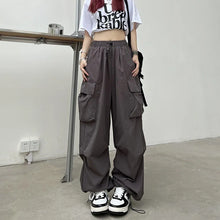 Women Casual Baggy Cargo Pants Solid Low Waist Joggers Tech Pants Drawstring Wide Leg Baggy Trousers Y2K Streetwear Sweatpants
