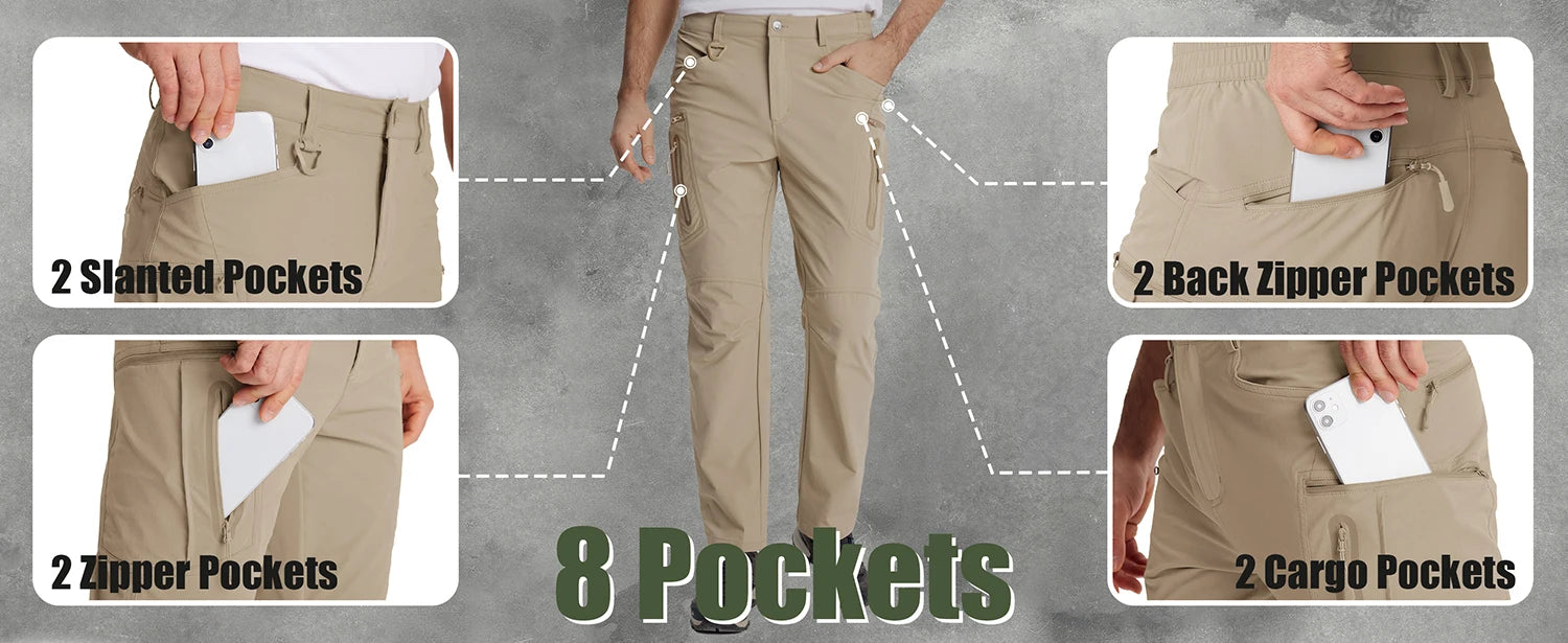 TACVASEN Summer Lightweight Trousers Mens Fishing Pants Outdoor Hiking Nylon Quick Dry Pockets Cargo Pants Casual Work Trousers