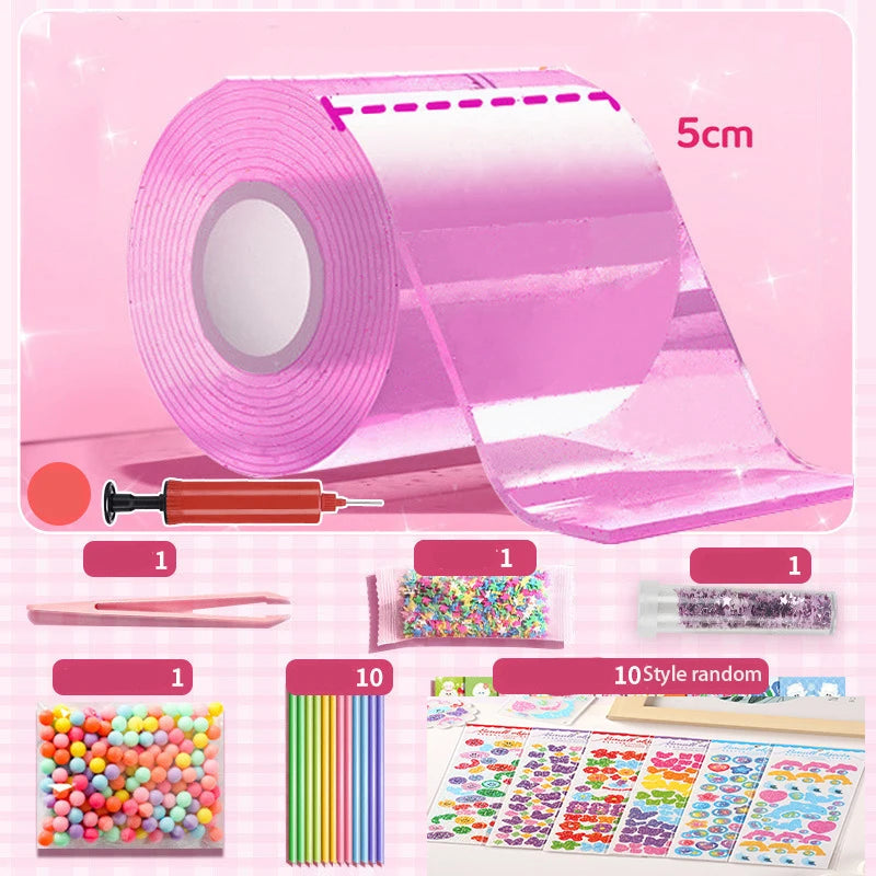 DIY Blow Bubble Nano Tape Full Set of PET Nano Glue Knead Music Double-Sided Tape Decompression Toy Stickers Gift