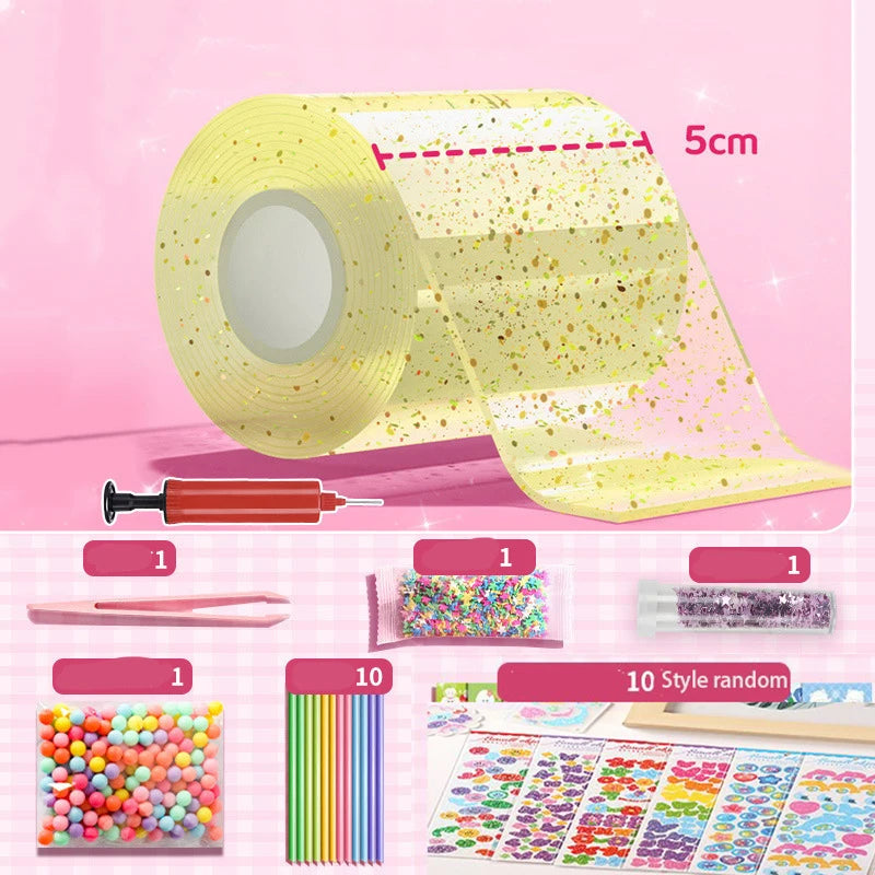 DIY Blow Bubble Nano Tape Full Set of PET Nano Glue Knead Music Double-Sided Tape Decompression Toy Stickers Gift