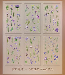JIANQI 6pcs/pack Transparent PET Stickers Scrapbooking Materials DIY Junk Journal Collage Floral Leaves Plants Decor Stickers
