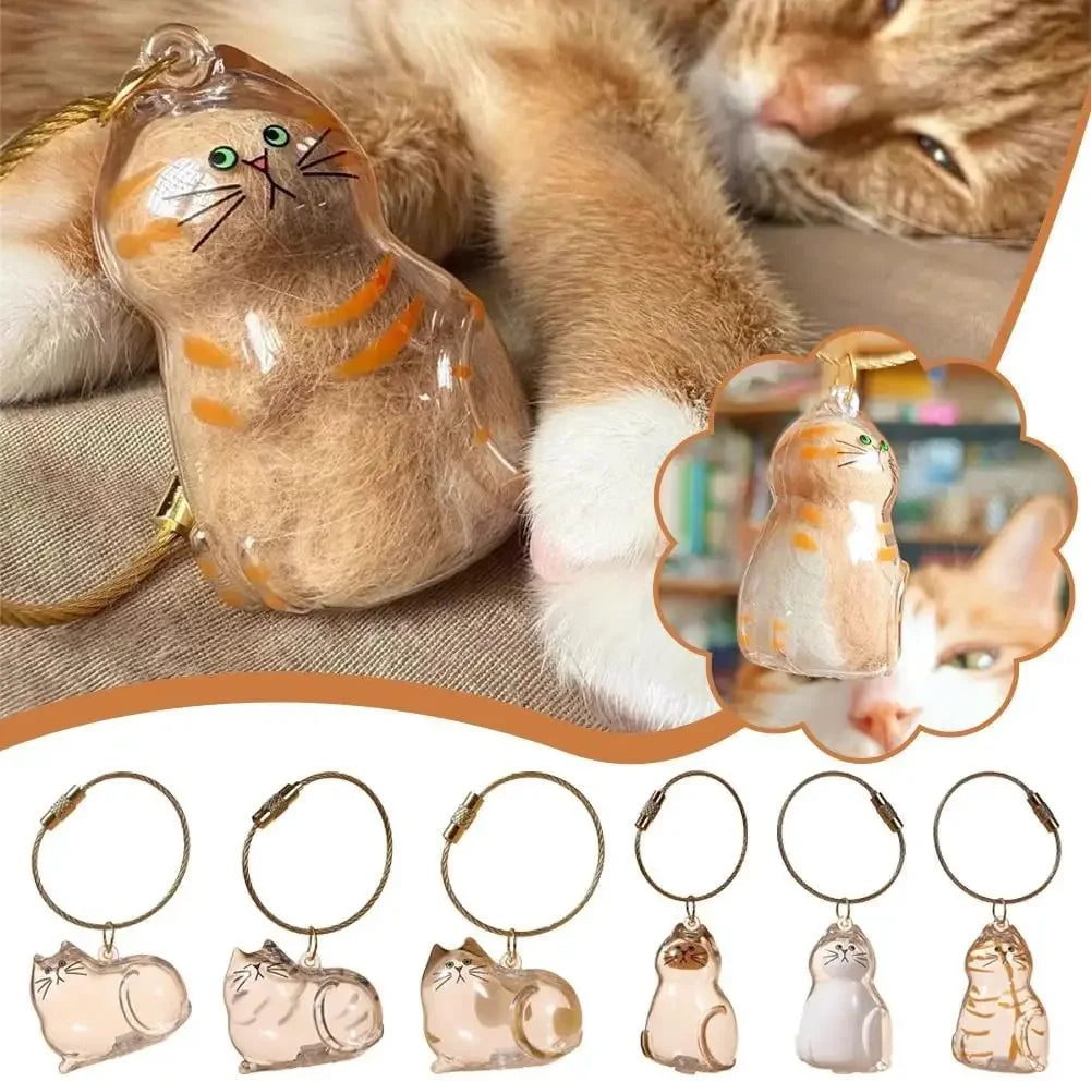 Transparent Cat/Dog Hair Collection Capsule Keychain Kawaii Memorial Pet Cat Dog Hair Capsule for Keychain DIY Pendant Accessory