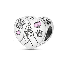 Dogs Pet Charms 925 Silver Heart Shaped Pink Zircon Claws Pendants Fit Original S925 Bracelets Fine DIY Birthday Jewelry Gifts
