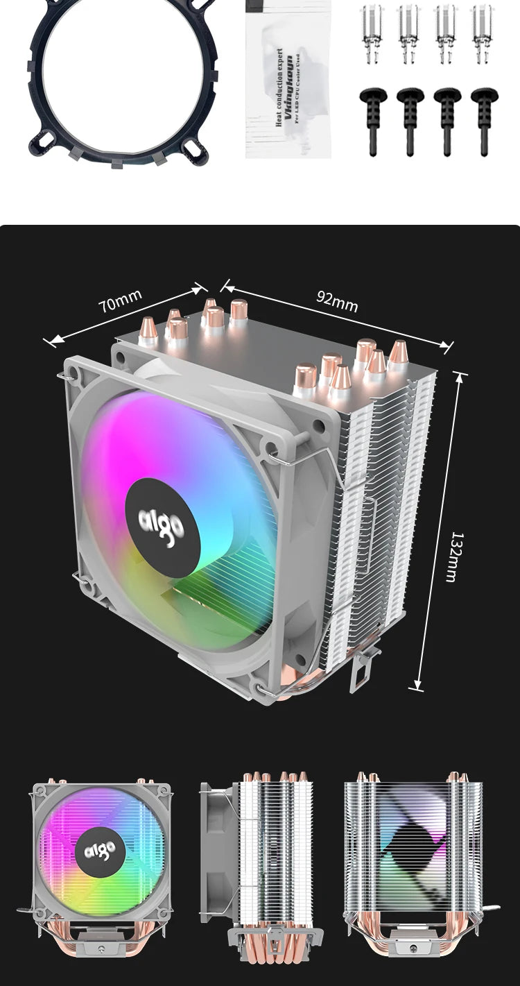 Aigo ICE CPU Cooler 2 4 6 Heat Pipes PC Radiator PWM 3PIN 90mm CPU Cooling Silent Rgb Fan For Intel 1700 1150 1156 1366 1155 AMD