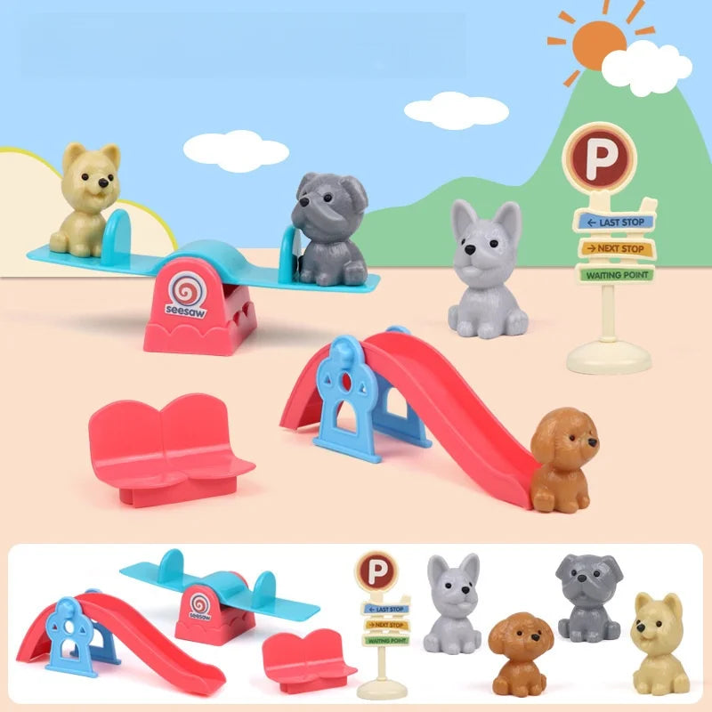 QWZ Pretend Play Toy Fashion Mini Pets Cat Dog House Kennel Bathtub For Children Play House Toy Accessories Kids Best Gift
