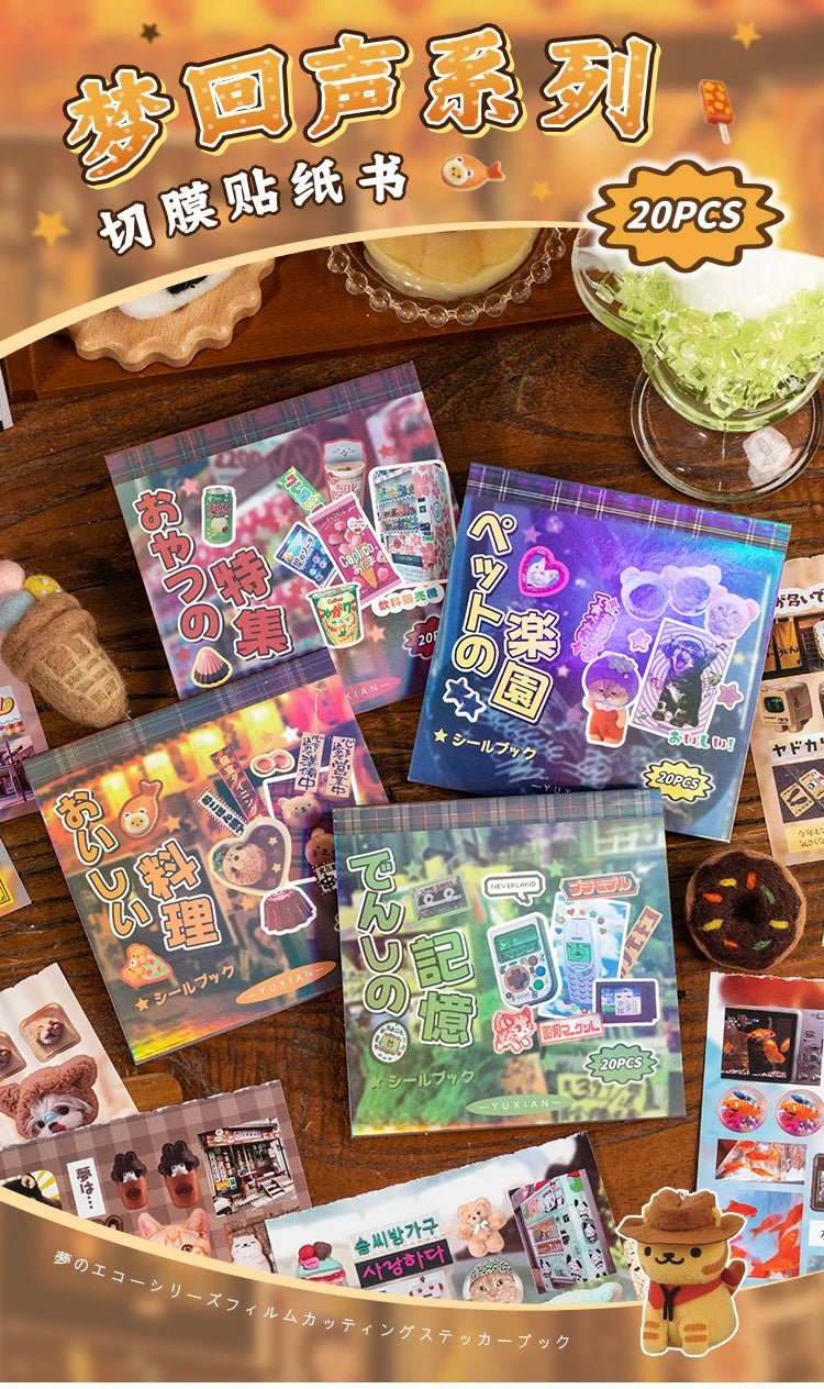 20 Sheets PET Die cut Stickers book Retro Cartoon Decorative handmade Scrapbooking Material Diary Japanese Stationery Supplies