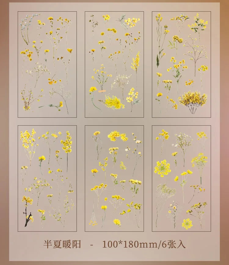 JIANQI 6pcs/pack Transparent PET Stickers Scrapbooking Materials DIY Junk Journal Collage Floral Leaves Plants Decor Stickers