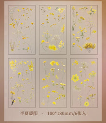 JIANQI 6pcs/pack Transparent PET Stickers Scrapbooking Materials DIY Junk Journal Collage Floral Leaves Plants Decor Stickers
