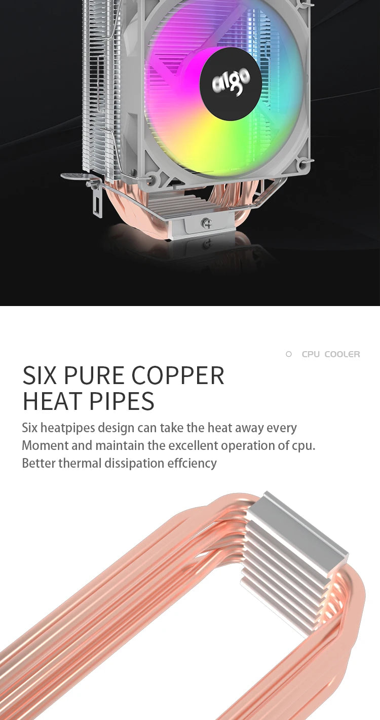 Aigo ICE CPU Cooler 2 4 6 Heat Pipes PC Radiator PWM 3PIN 90mm CPU Cooling Silent Rgb Fan For Intel 1700 1150 1156 1366 1155 AMD