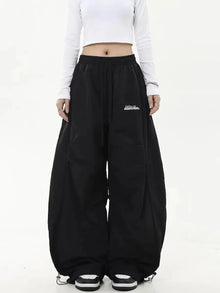 Women Casual Joggers Tech Pants Solid Low Waist Pants Drawstring Wide Leg Baggy Trousers Y2k Streetwear Oversize Sweatpants