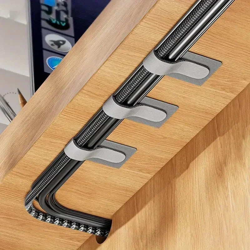 Self Adhesive Reusable Hook and Loop Cable Ties - Adjustable Cord Organizer Straps for Desk, Home & Office Cable Management