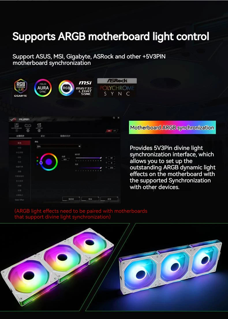 TEUCER JM-1 PC Cooling Case Fan ARGB Mirror Cycle Light Effect Wireless Stitching PWM Water Cooling 360mm CPU Cooler Fan