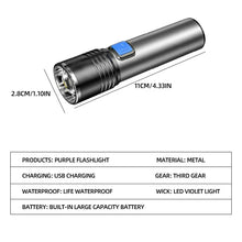 USB Rechargeable UV Flashlight For Pet Urine Detection Resin Cured 395nm UV Flashlight Black Light Zoom