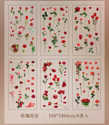 JIANQI 6pcs/pack Transparent PET Stickers Scrapbooking Materials DIY Junk Journal Collage Floral Leaves Plants Decor Stickers