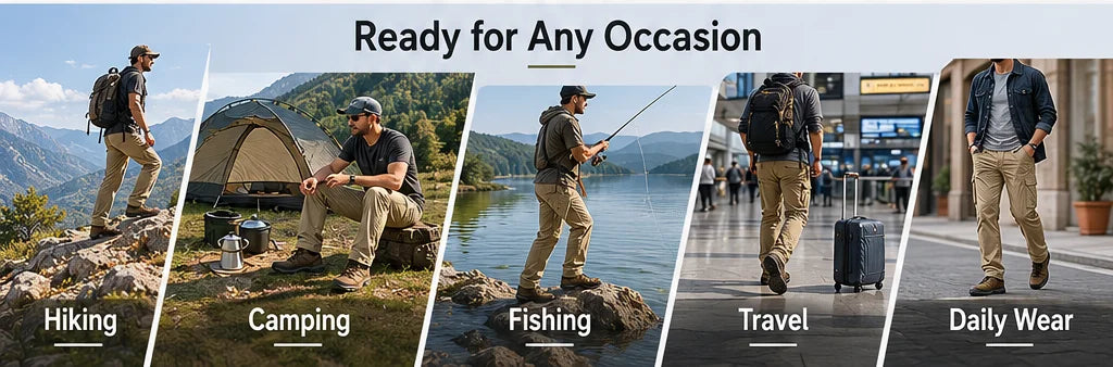 TACVASEN Summer Lightweight Trousers Mens Fishing Pants Outdoor Hiking Nylon Quick Dry Pockets Cargo Pants Casual Work Trousers
