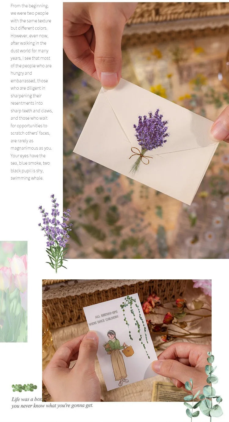 JIANQI 6pcs/pack Transparent PET Stickers Scrapbooking Materials DIY Junk Journal Collage Floral Leaves Plants Decor Stickers