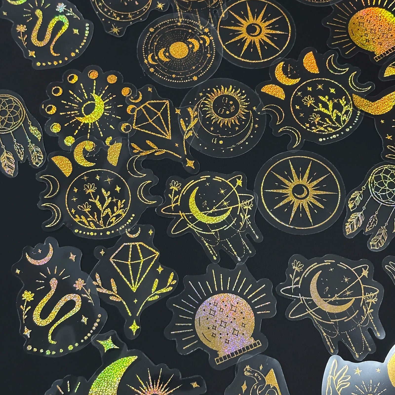 100 Pack Transparent PET Stickers BOHO Designs – Snake;Sun;Moons;Stars etc-Perfect for DIY, Bujo, Phone Cases, Windows & More