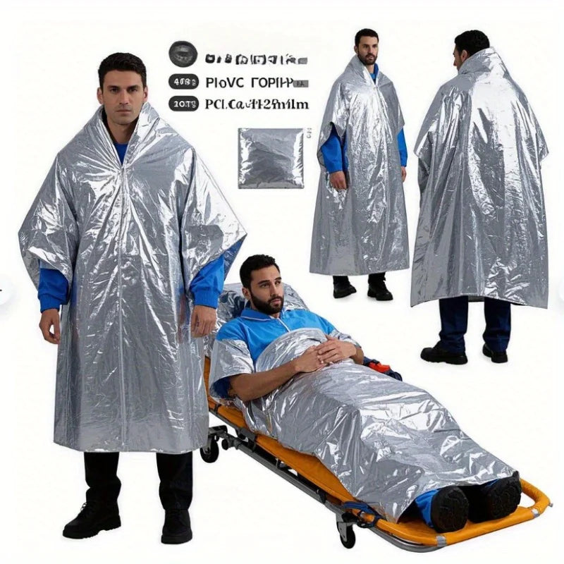 Outdoor emergency silver survival blanket with lightweight aluminum foil insulation suitable for camping hiking, and evacuation