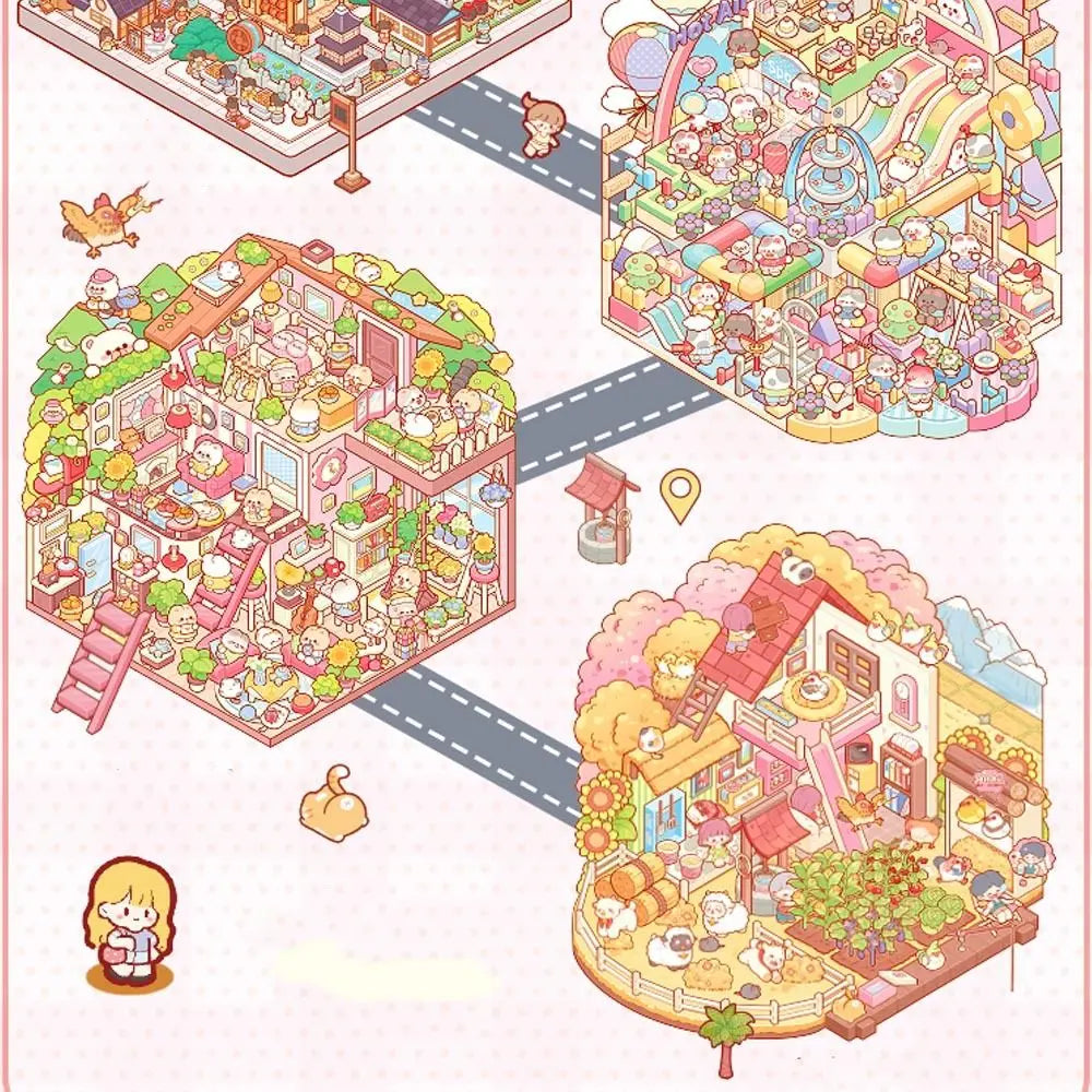 New PET Miniature Scene Collection Cartoon Visual Stacking Landscape Sticker Book DIY 3D 3D Pocket Cabin Scene Stickers Kids