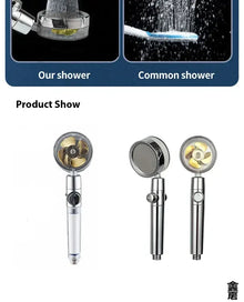 Pressurized Shower Head Water Saving 360 Rotating Twin Turbo Pressurized Propeller Fan Shower Head Bathroom Accessories