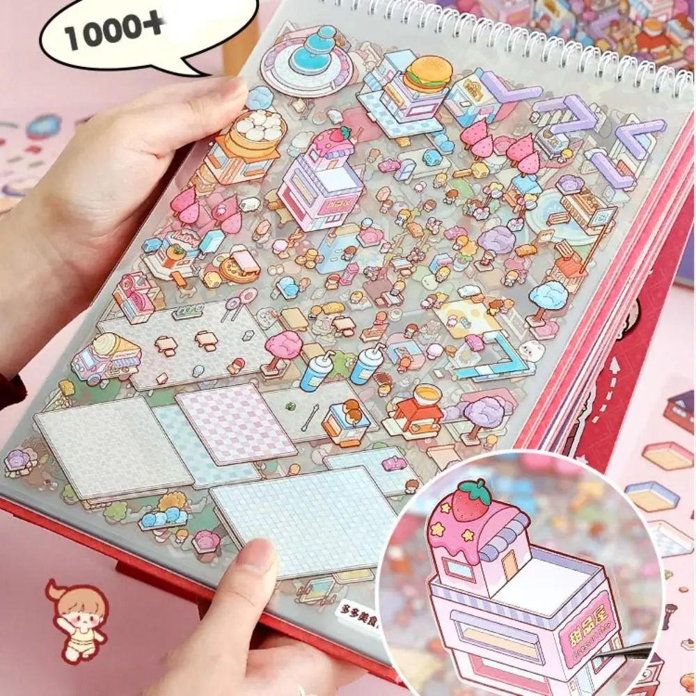 New PET Miniature Scene Collection Cartoon Visual Stacking Landscape Sticker Book DIY 3D 3D Pocket Cabin Scene Stickers Kids