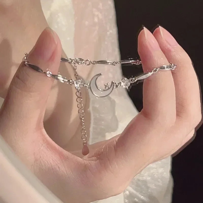 Shiny Pink Crystal Cherry Blossom Bracelets For Women Girls Sweet Moon Bow Flowers Zircon Bracelet Party Aesthetic Jewelry
