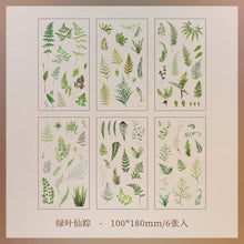 JIANQI 6pcs/pack Transparent PET Stickers Scrapbooking Materials DIY Junk Journal Collage Floral Leaves Plants Decor Stickers