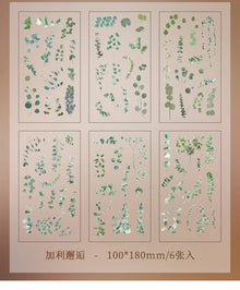 JIANQI 6pcs/pack Transparent PET Stickers Scrapbooking Materials DIY Junk Journal Collage Floral Leaves Plants Decor Stickers