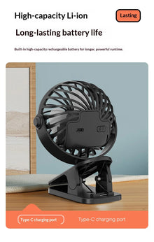 HOMEFISH Portable Rechargeable Clip Fan 720° Rotatable Hanging Fan with Night Light Air Cooler for Outdoor Camping Ventilador