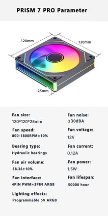 LDPCSJ PRISM 4 RS 12cm ARGB 4 Pin Computer Case Fan Quiet Cooling 12V Large Air Volume 1200RPM for Desktop Gaming PC Build
