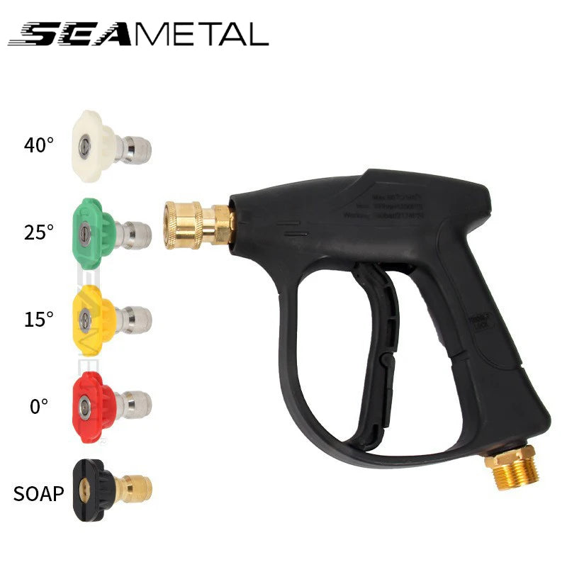 SEAMETAL Car Wash Gun Short Handle High Pressure Washer Gun with 5 Spray Nozzle Tips For Car Washing And Garden Cleaning Tools