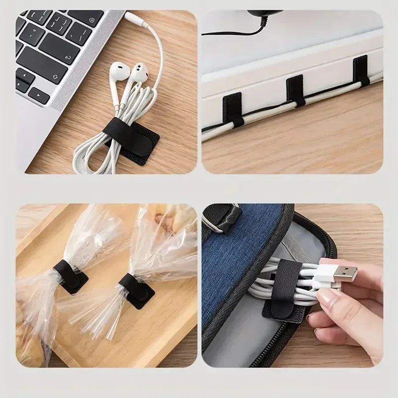 Self Adhesive Reusable Hook and Loop Cable Ties - Adjustable Cord Organizer Straps for Desk, Home & Office Cable Management