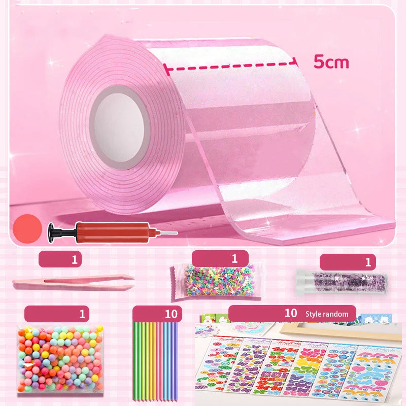 DIY Blow Bubble Nano Tape Full Set of PET Nano Glue Knead Music Double-Sided Tape Decompression Toy Stickers Gift