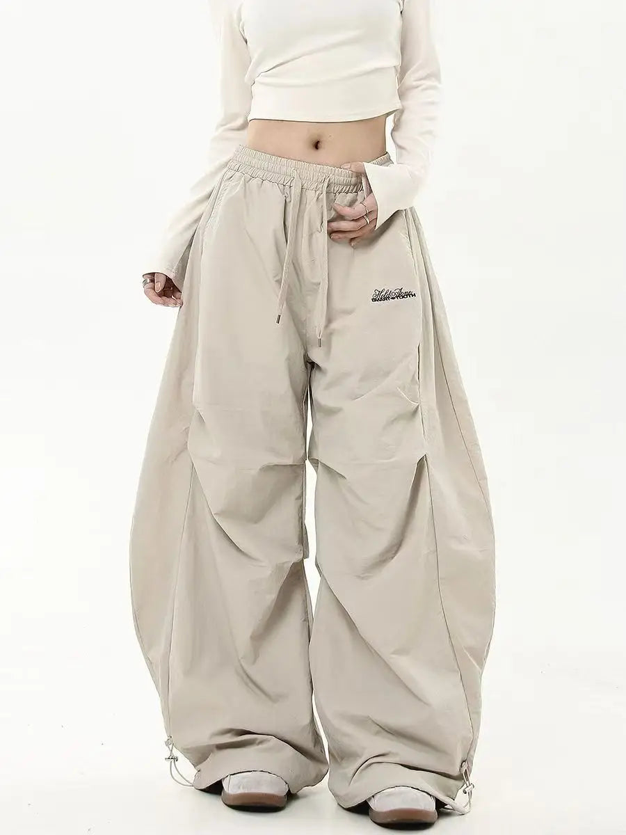 Casual Chic Sweatpant Retro Matching Oversize Women's Wide Leg Pant Low Waist Drawstring Lady Cargo Pants Y2K Hip Hop Streetwear