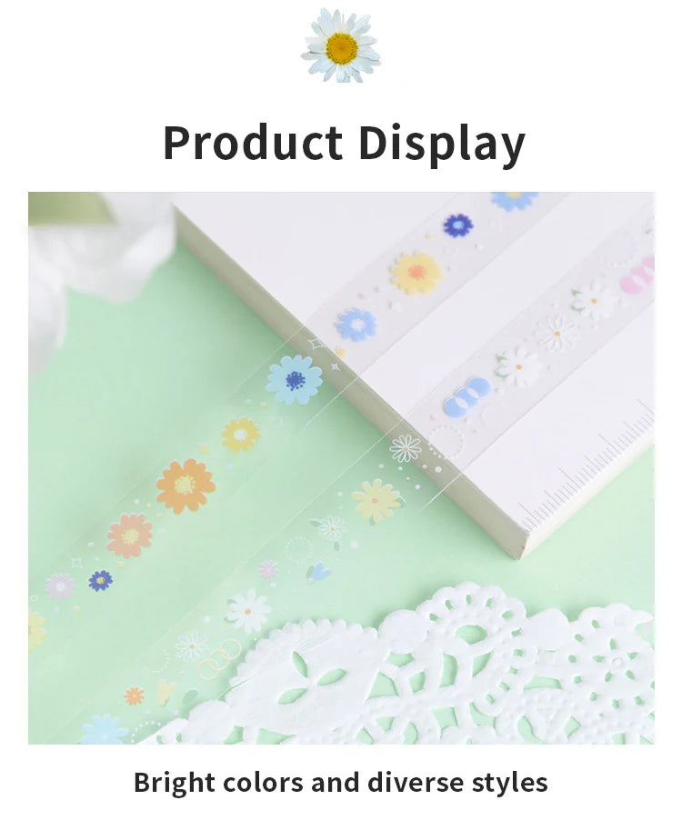 5 Rolls Transparent Decorative Tape PET Waterproof Self-Adhesive Flower Daisy Pattern Decorative Masking Sticker Clear Tape