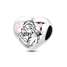 Dogs Pet Charms 925 Silver Heart Shaped Pink Zircon Claws Pendants Fit Original S925 Bracelets Fine DIY Birthday Jewelry Gifts