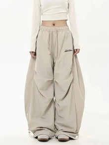 Women Casual Joggers Tech Pants Solid Low Waist Pants Drawstring Wide Leg Baggy Trousers Y2k Streetwear Oversize Sweatpants