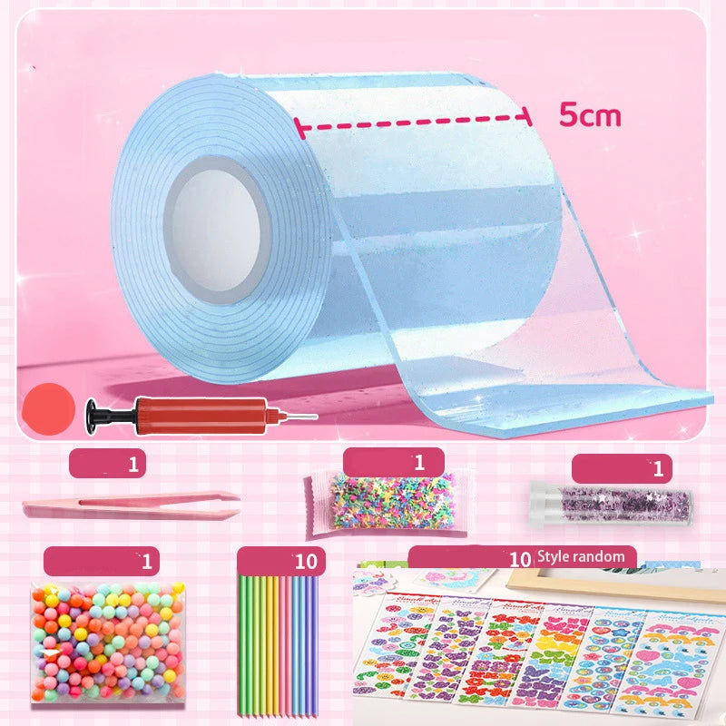 DIY Blow Bubble Nano Tape Full Set of PET Nano Glue Knead Music Double-Sided Tape Decompression Toy Stickers Gift