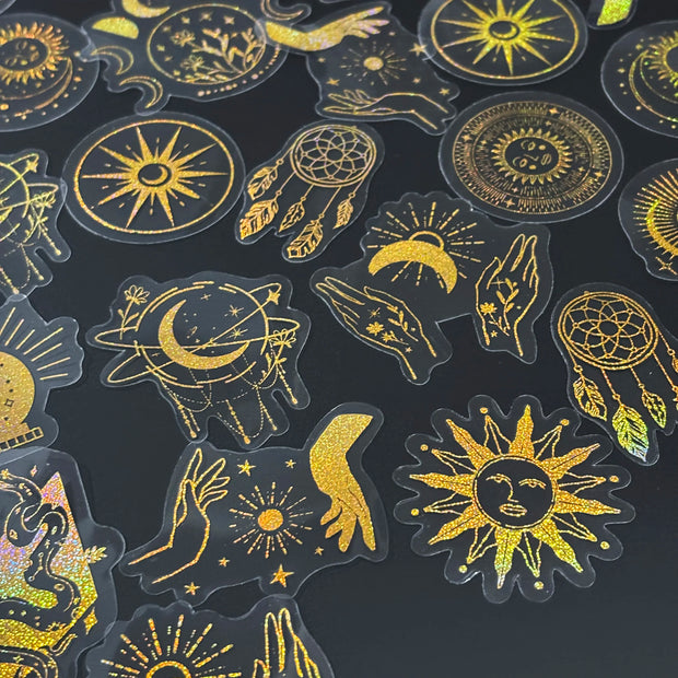 100 Pack Transparent PET Stickers BOHO Designs – Snake;Sun;Moons;Stars etc-Perfect for DIY, Bujo, Phone Cases, Windows & More