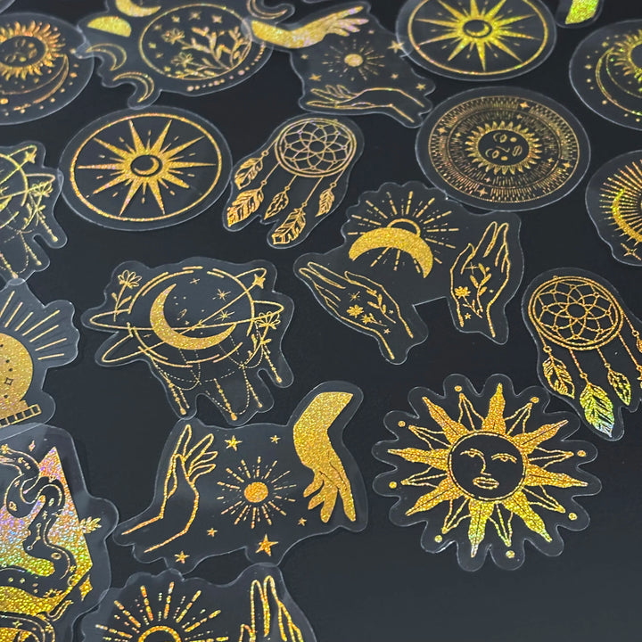 100 Pack Transparent PET Stickers BOHO Designs – Snake;Sun;Moons;Stars etc-Perfect for DIY, Bujo, Phone Cases, Windows & More