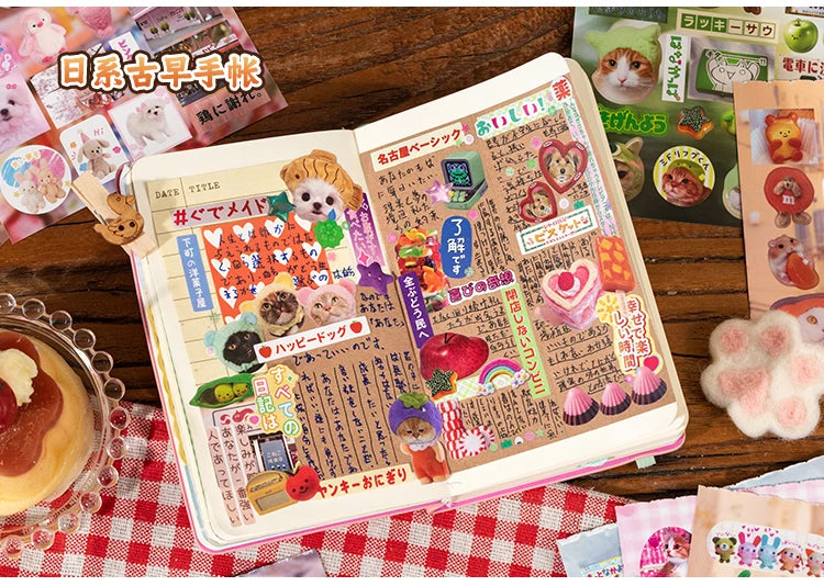 20 Sheets PET Die cut Stickers book Retro Cartoon Decorative handmade Scrapbooking Material Diary Japanese Stationery Supplies
