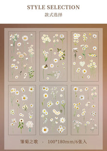 JIANQI 6pcs/pack Transparent PET Stickers Scrapbooking Materials DIY Junk Journal Collage Floral Leaves Plants Decor Stickers