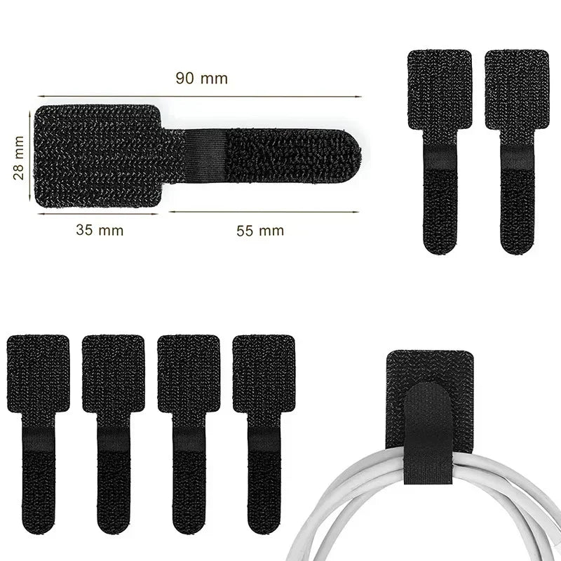 Self Adhesive Reusable Hook and Loop Cable Ties - Adjustable Cord Organizer Straps for Desk, Home & Office Cable Management