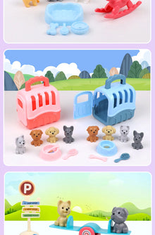 QWZ Pretend Play Toy Fashion Mini Pets Cat Dog House Kennel Bathtub For Children Play House Toy Accessories Kids Best Gift