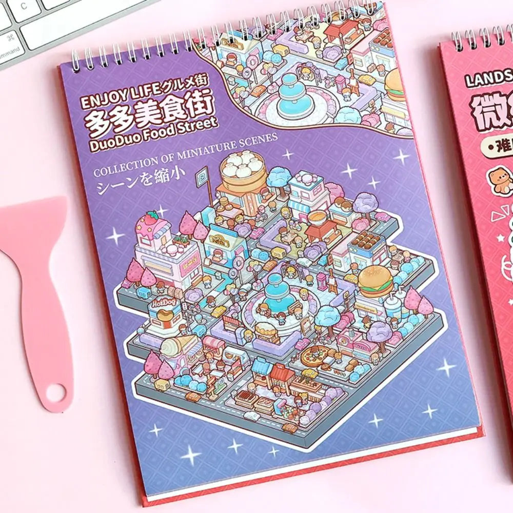 New PET Miniature Scene Collection Cartoon Visual Stacking Landscape Sticker Book DIY 3D 3D Pocket Cabin Scene Stickers Kids