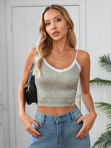 Hugcitar 2025 Leopard Print Slips Bows Patchwork Lace Sexy Slim Crop Camis Top Summer Fashion Women Y2K Outfits Festival Party