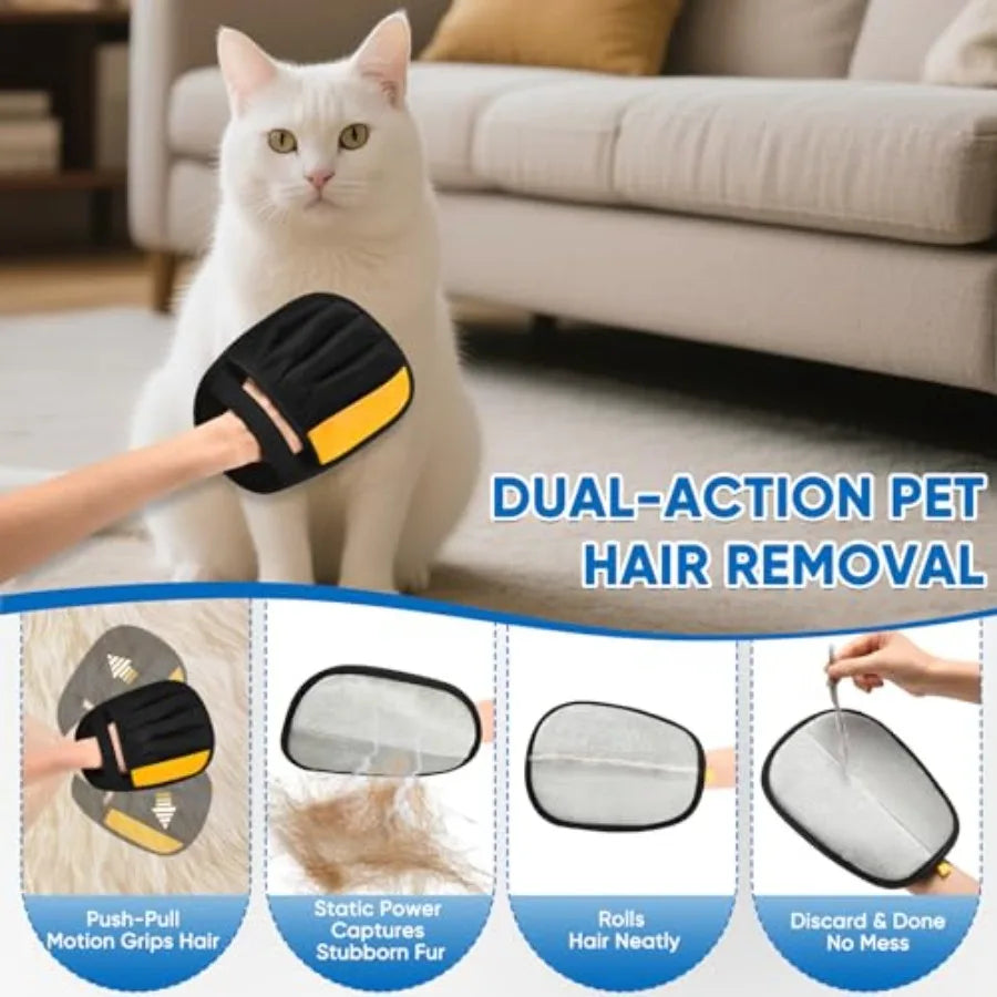 Five-Finger Electrostatic Pet Hair Removal Glove for Dogs Cats Reusable Quick-Clean Grooming Gloves for Furniture Laundry Carpe