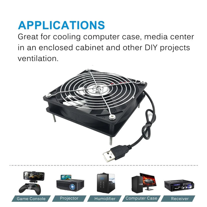 8/12cm 12V USB Powered Computer PC Case Fan For Receiver DVR Xbox TV Box Router Silent Chassis Cooler